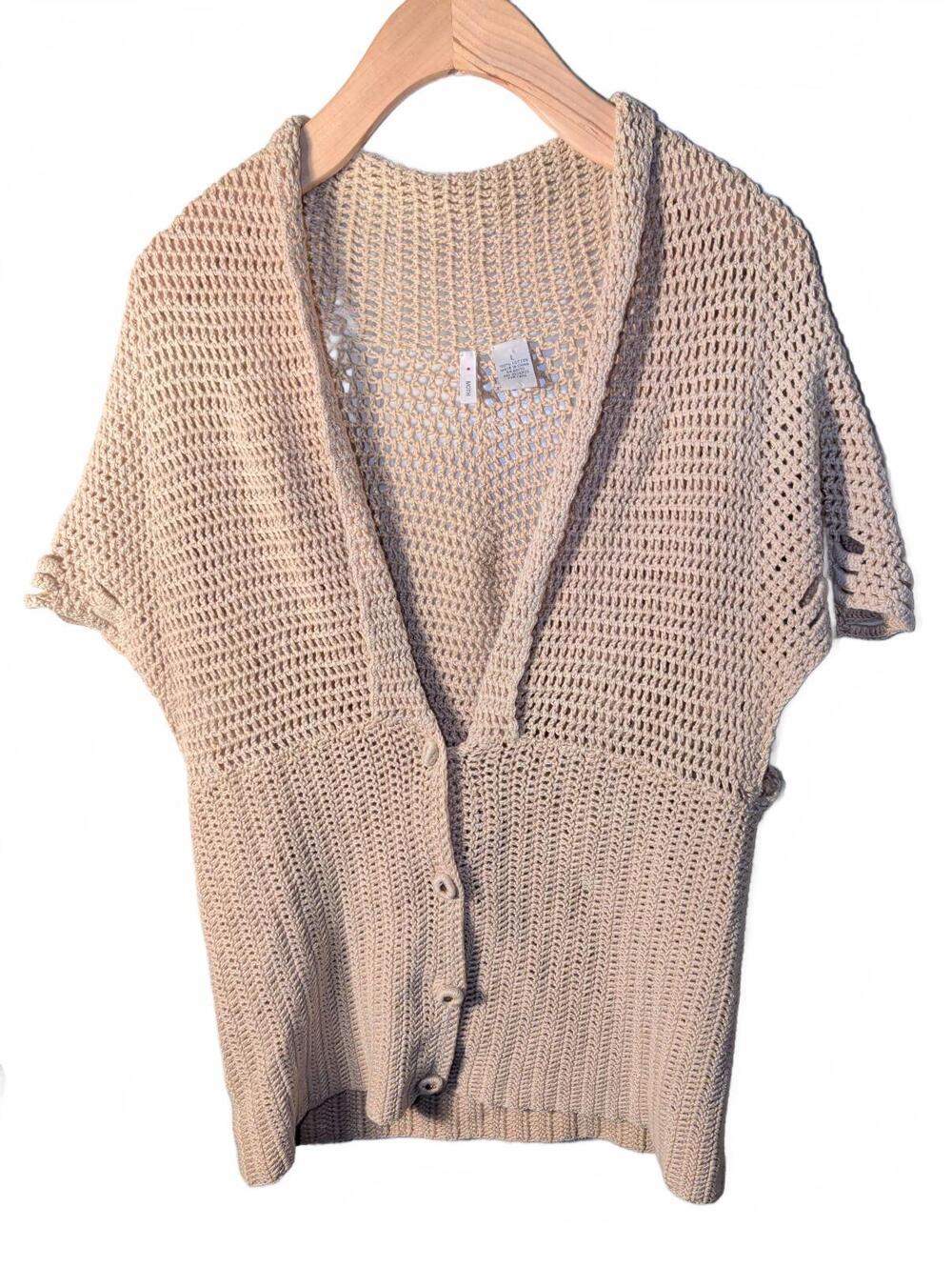 Moth Cotton Knit Short Sleeve Cardigan Sweater Top Womens Size Large Granny Fall